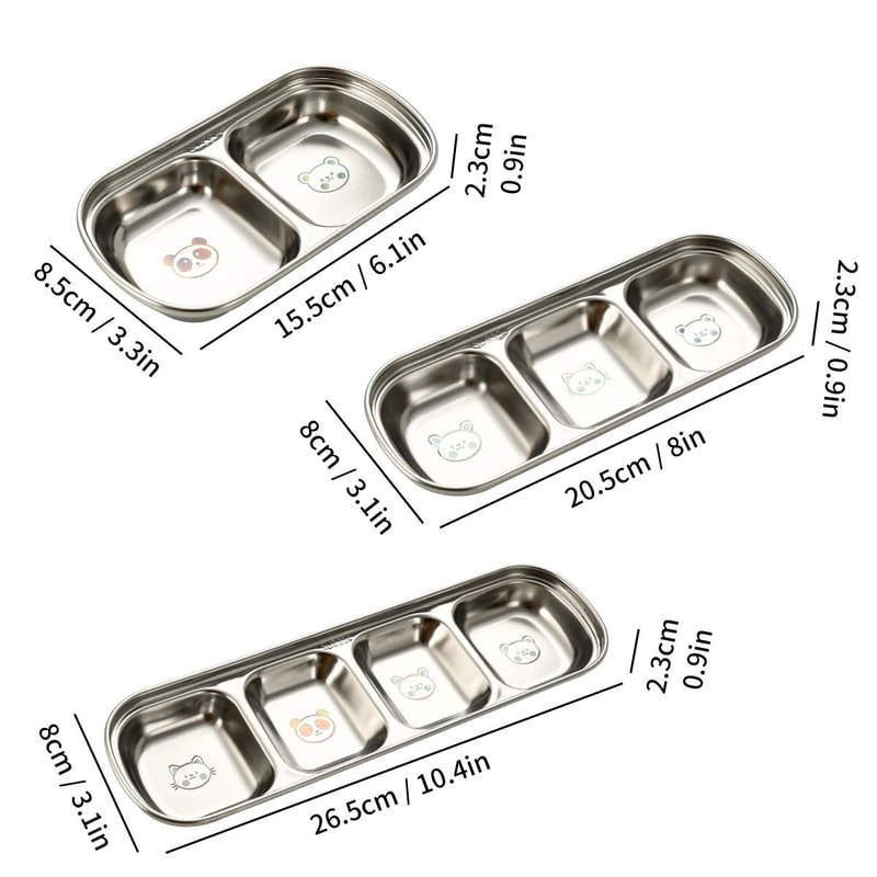 Stainless Steel Divided Seasoning Plate Reusable Sauce Dish For Kitchen And BBQ 7