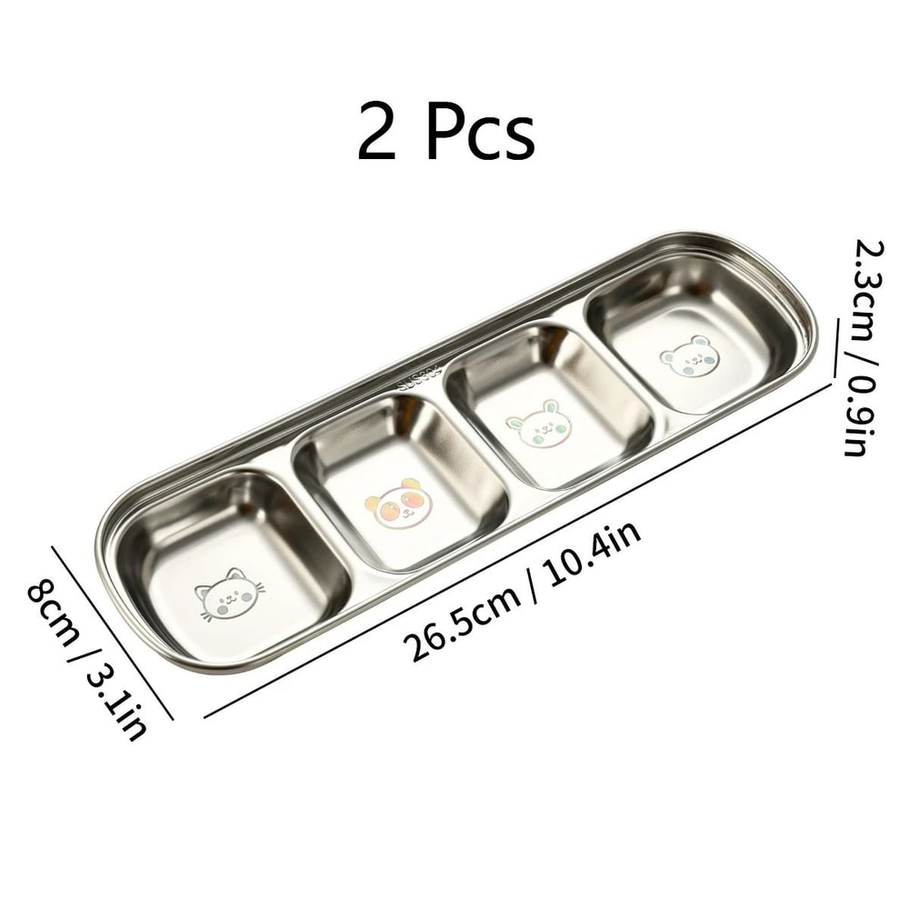 Stainless Steel Divided Seasoning Plate Reusable Sauce Dish For Kitchen And BBQ 6