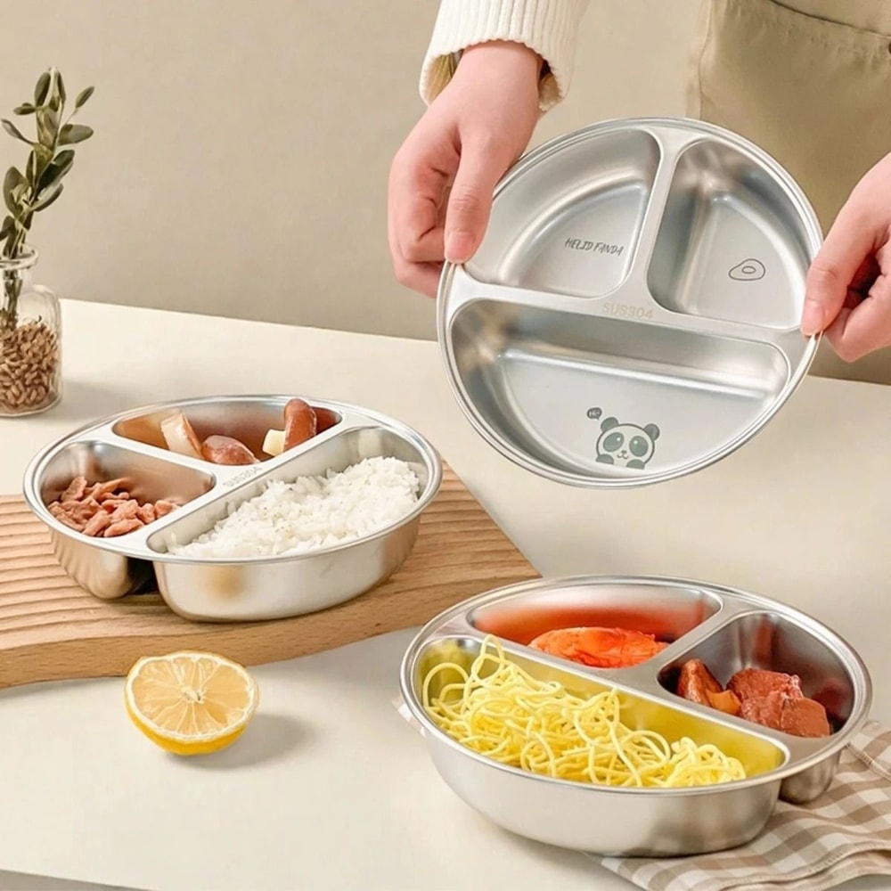 Stainless Steel Divided Salad Plate Reusable Dining Plate For Kids And Family Meals 12