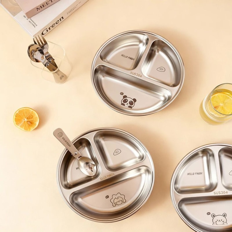 Stainless Steel Divided Salad Plate Reusable Dining Plate For Kids And Family Meals 0