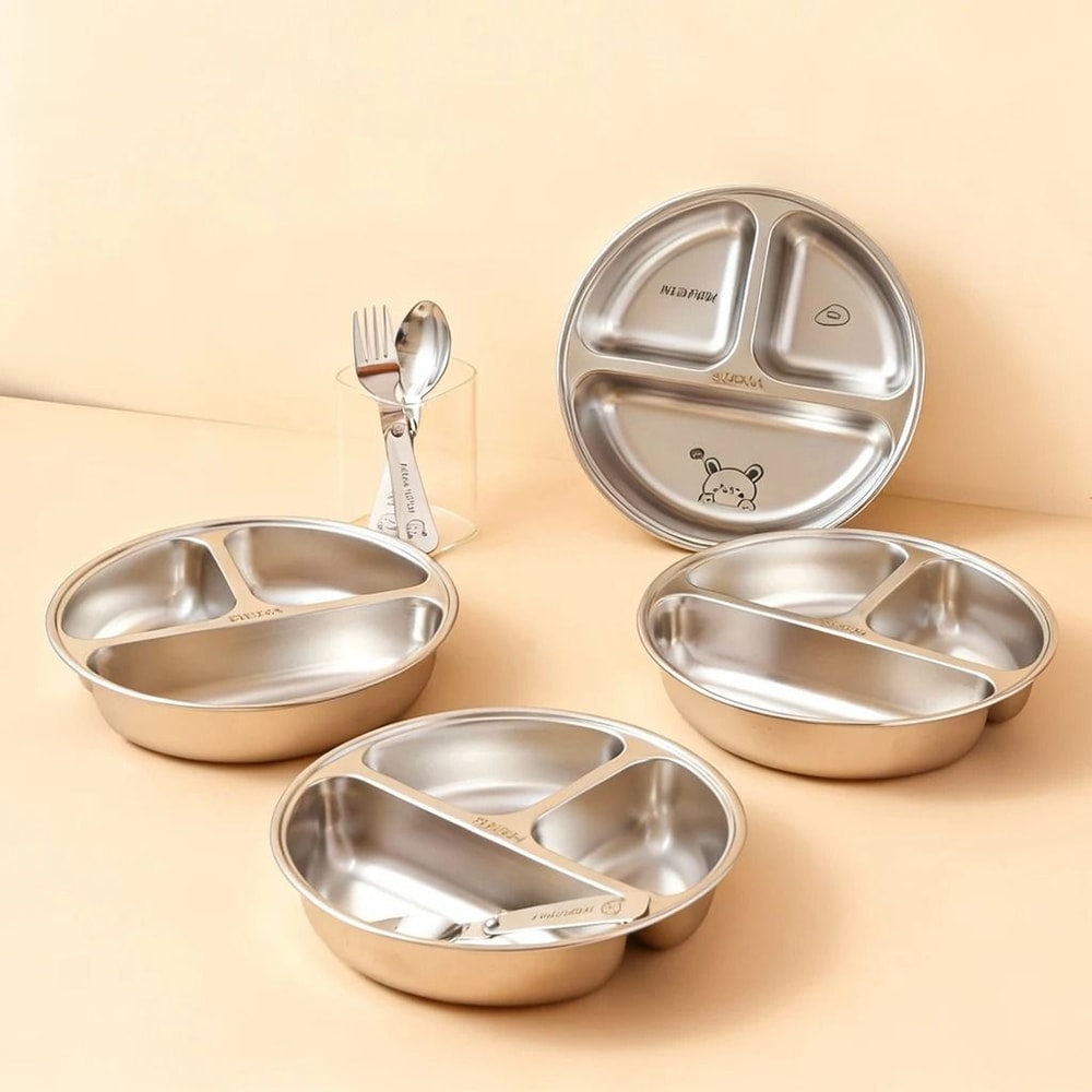 Stainless Steel Divided Salad Plate Reusable Dining Plate For Kids And Family Meals 14