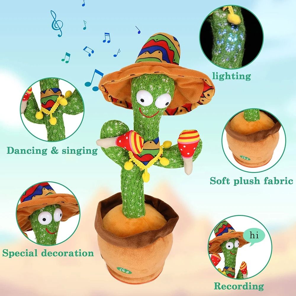 Talking Dancing Cactus Toy Interactive Repeating Voice Toy With Music For Kids 0