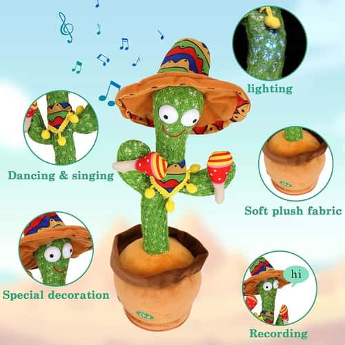 Talking Dancing Cactus Toy Interactive Repeating Voice Toy With Music For Kids