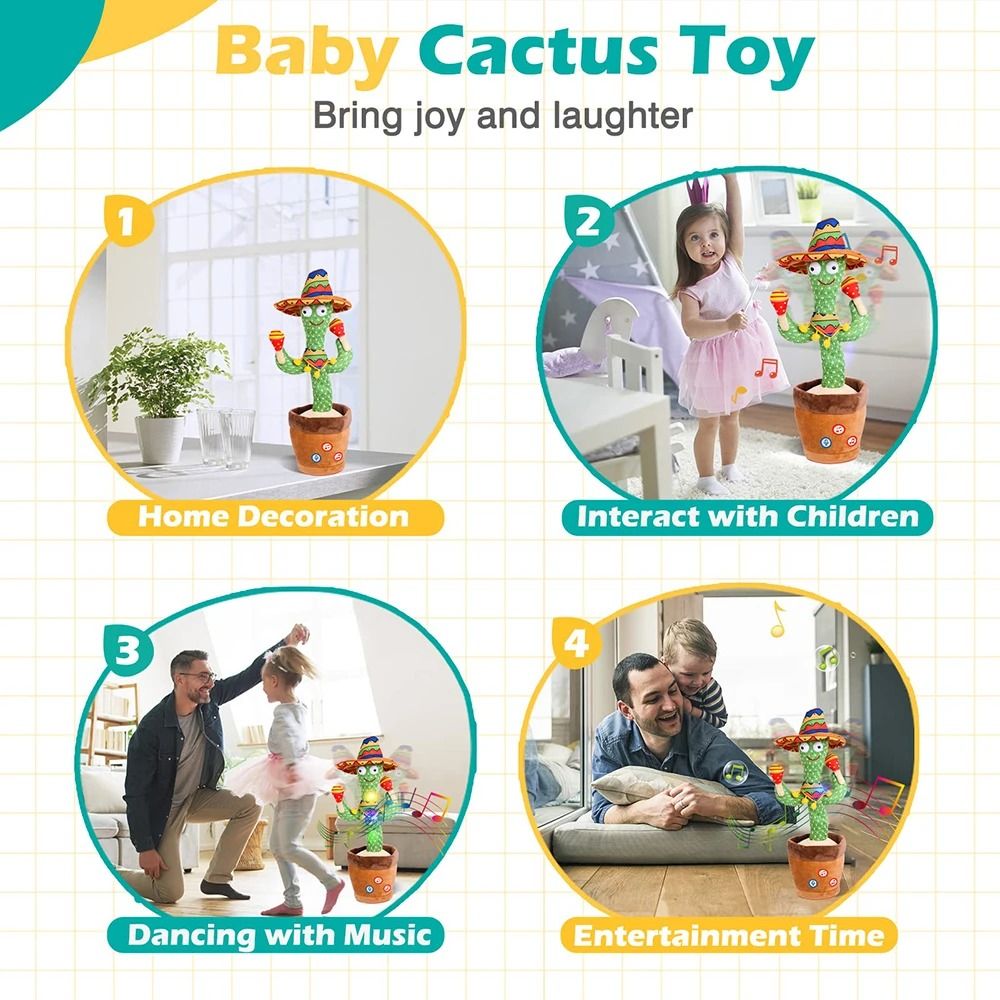 Talking Dancing Cactus Toy Interactive Repeating Voice Toy With Music For Kids 4