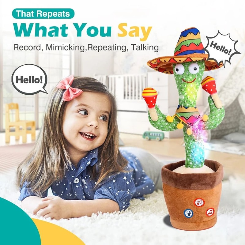 Talking Dancing Cactus Toy Interactive Repeating Voice Toy With Music For Kids 7