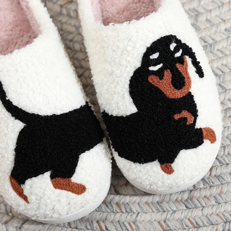 Fuzzy Dog Slippers Cute Warm Non Slip Indoor House Slippers 4