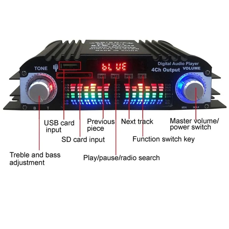 Bluetooth HiFi Power Amplifier 4 Channel Digital Audio Amplifier With FM And Remote 0