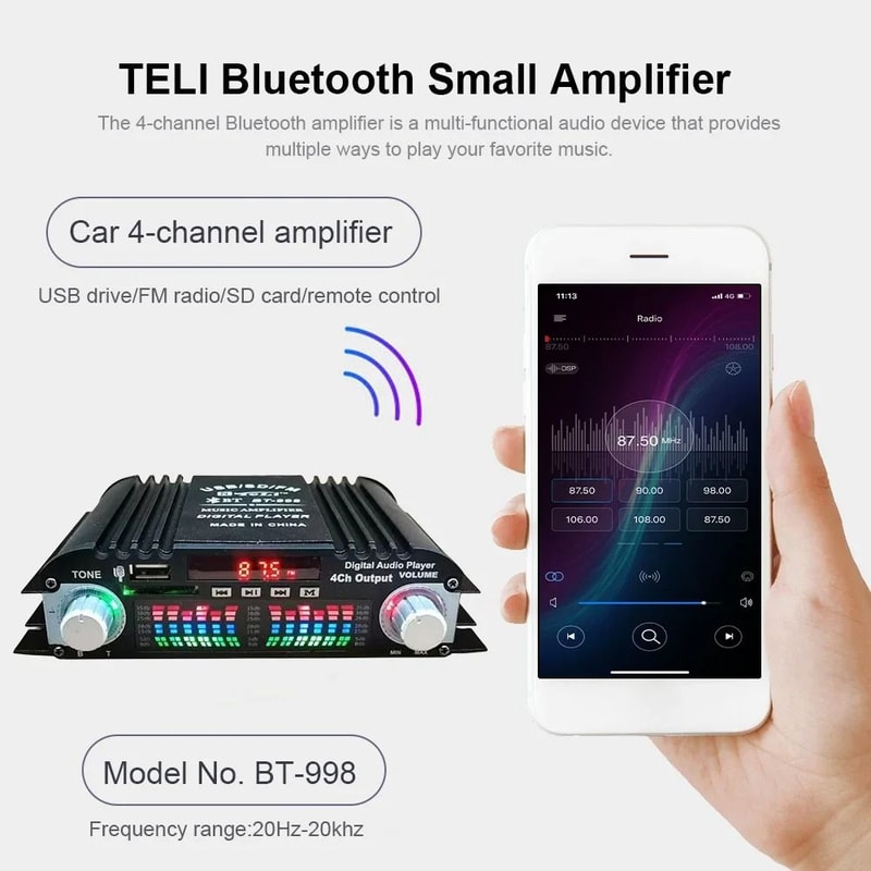 Bluetooth HiFi Power Amplifier 4 Channel Digital Audio Amplifier With FM And Remote 3