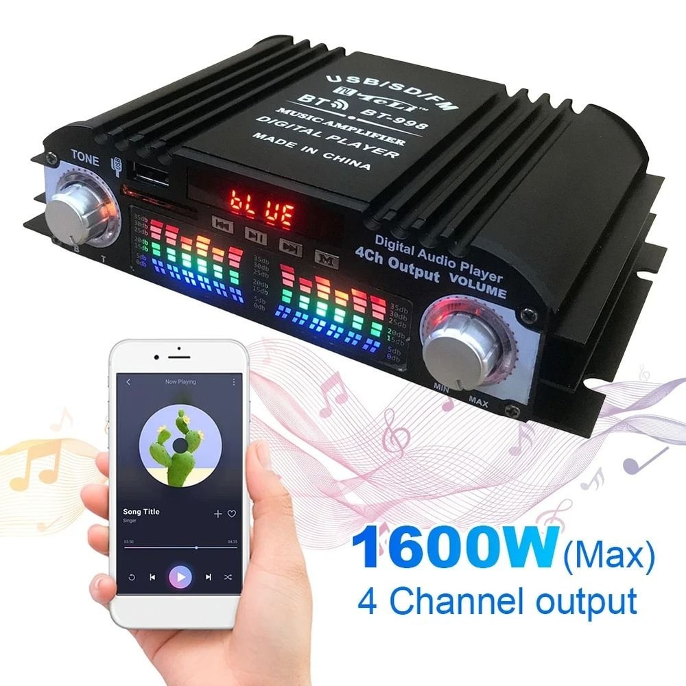 Bluetooth HiFi Power Amplifier 4 Channel Digital Audio Amplifier With FM And Remote 5