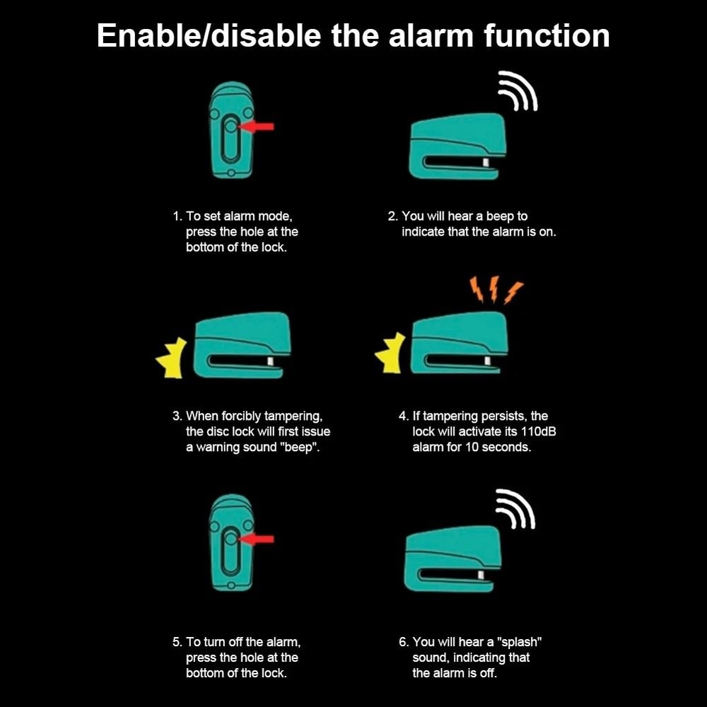 Motorcycle Disc Brake Lock With Alarm Waterproof Anti Theft Safety Lock 7