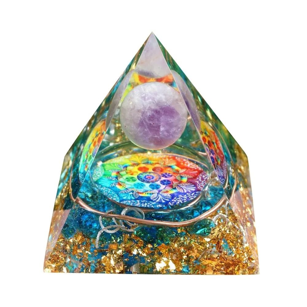 Handmade Orgonite Pyramid Natural Amethyst Crystal Energy Decor 1