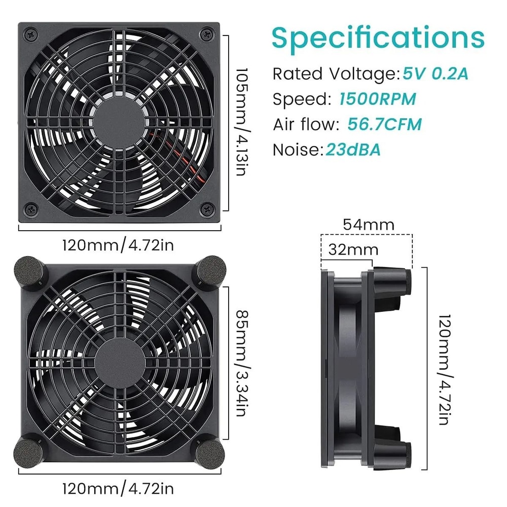 120mm USB Cooling Fan 5V Power Fan For Receiver DVR Router TV Box 3