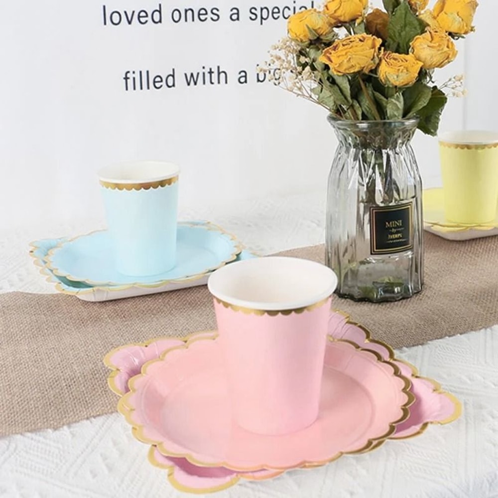 Solid Color Disposable Party Tableware Paper Plates And Cups Set 16