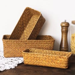 woven seagrass rectangular storage basket for home organization