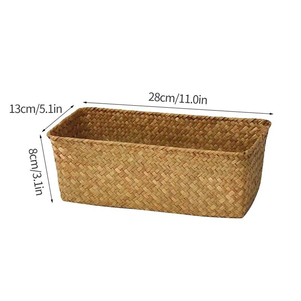Woven Seagrass Rectangular Storage Basket For Home Organization 9