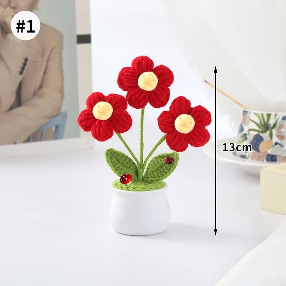 Handmade Crochet Sunflower Artificial Flower For Desk Decor And Gifts 11