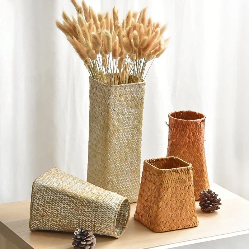 Natural Woven Rattan Vase For Dried Flowers Home Decor 12
