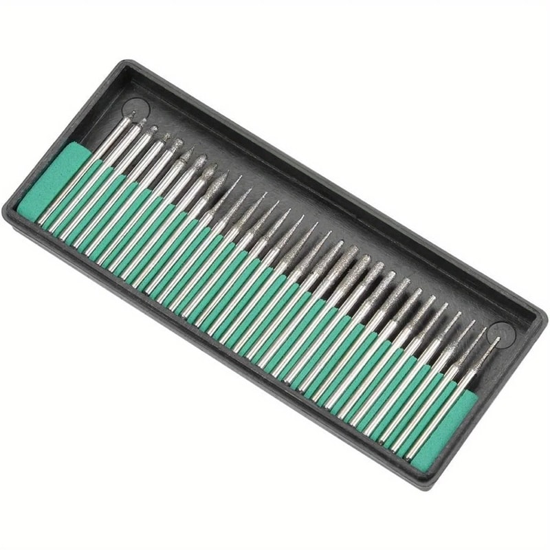 30 Piece Diamond Burr Drill Bit Set For Rotary Tools Metal And Wood Carving 3