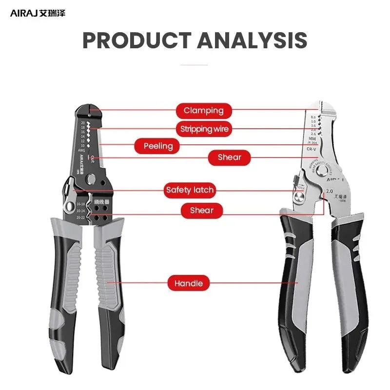 AIRAJ 7 Inch Multifunctional Wire Stripper Pliers Crimping And Cutting Electrician Tool 7