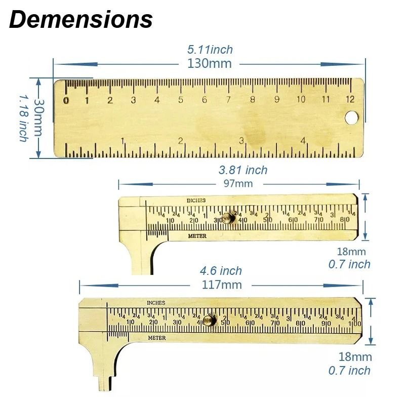 Mini Brass Vernier Caliper Metric And Imperial Measuring Tool For Crafts And DIY 8