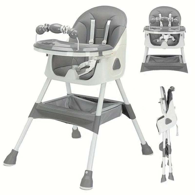 Foldable Baby High Chair With Anti Slip Pad And Toy Rack For Easy Feeding 1