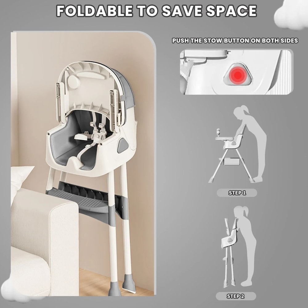 Foldable Baby High Chair With Anti Slip Pad And Toy Rack For Easy Feeding 7