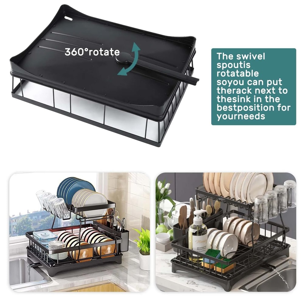 Large 2 Tier Dish Drying Rack Removable Countertop Dish Drainer For Kitchen 4