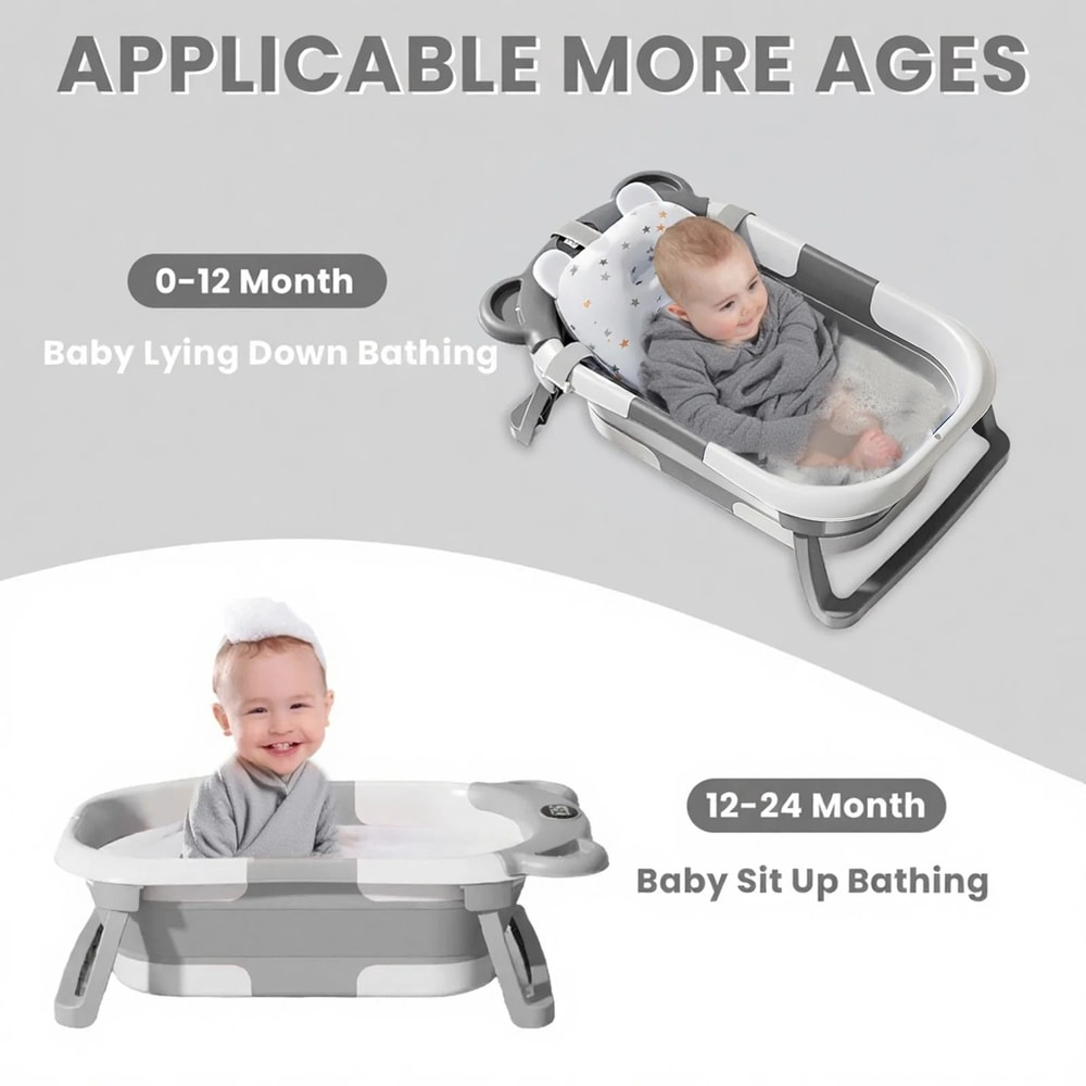 Portable Collapsible Baby Bathtub With Thermometer And Soft Floating Cushion For Newborns And Toddl 3