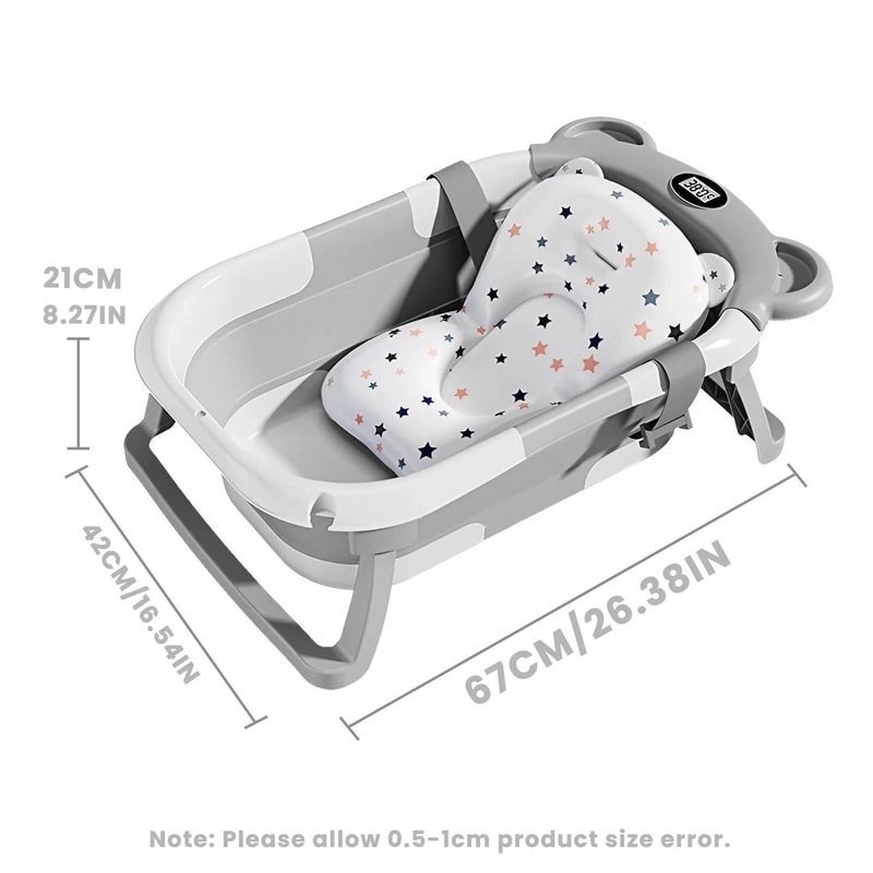 Portable Collapsible Baby Bathtub With Thermometer And Soft Floating Cushion For Newborns And Toddl 0