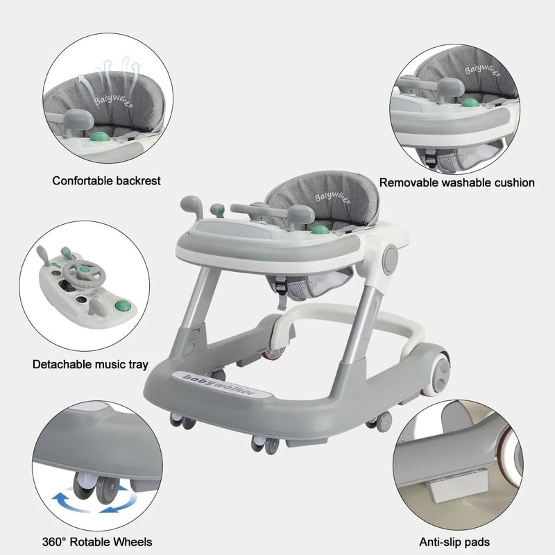 2 In 1 Baby Walker Push Walker With Removable Feeding Tray And Music Tray Foldable Design 4