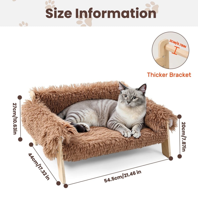Large Raised Cat Bed Plush Sofa With Wooden Legs Soft Indoor Cat Couch 5
