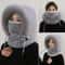 Women Thermal Plush Hood Hat Scarf Mask Set Windproof Winter Wear 3