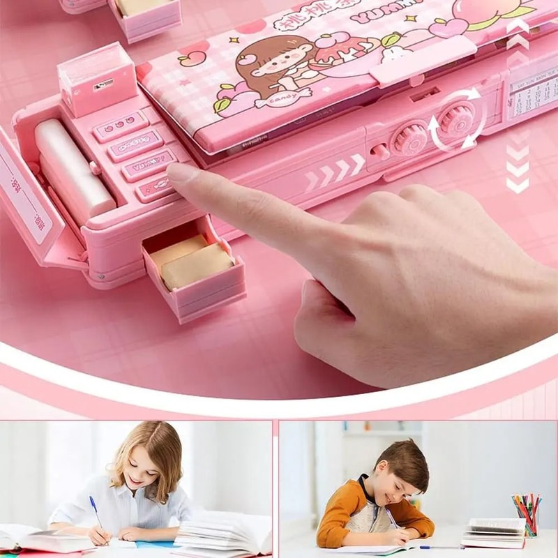 Password Lock Pencil Box Double Layer Stationery Storage Case For Students 7