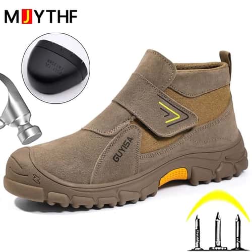 Cow Suede Welding Safety Shoes Anti Puncture Industrial Work Shoes