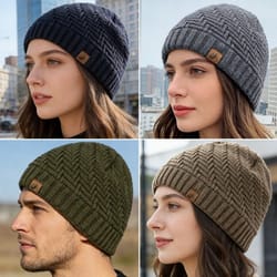 unisex knitted winter beanie hat with plush fur lining for outdoor wear