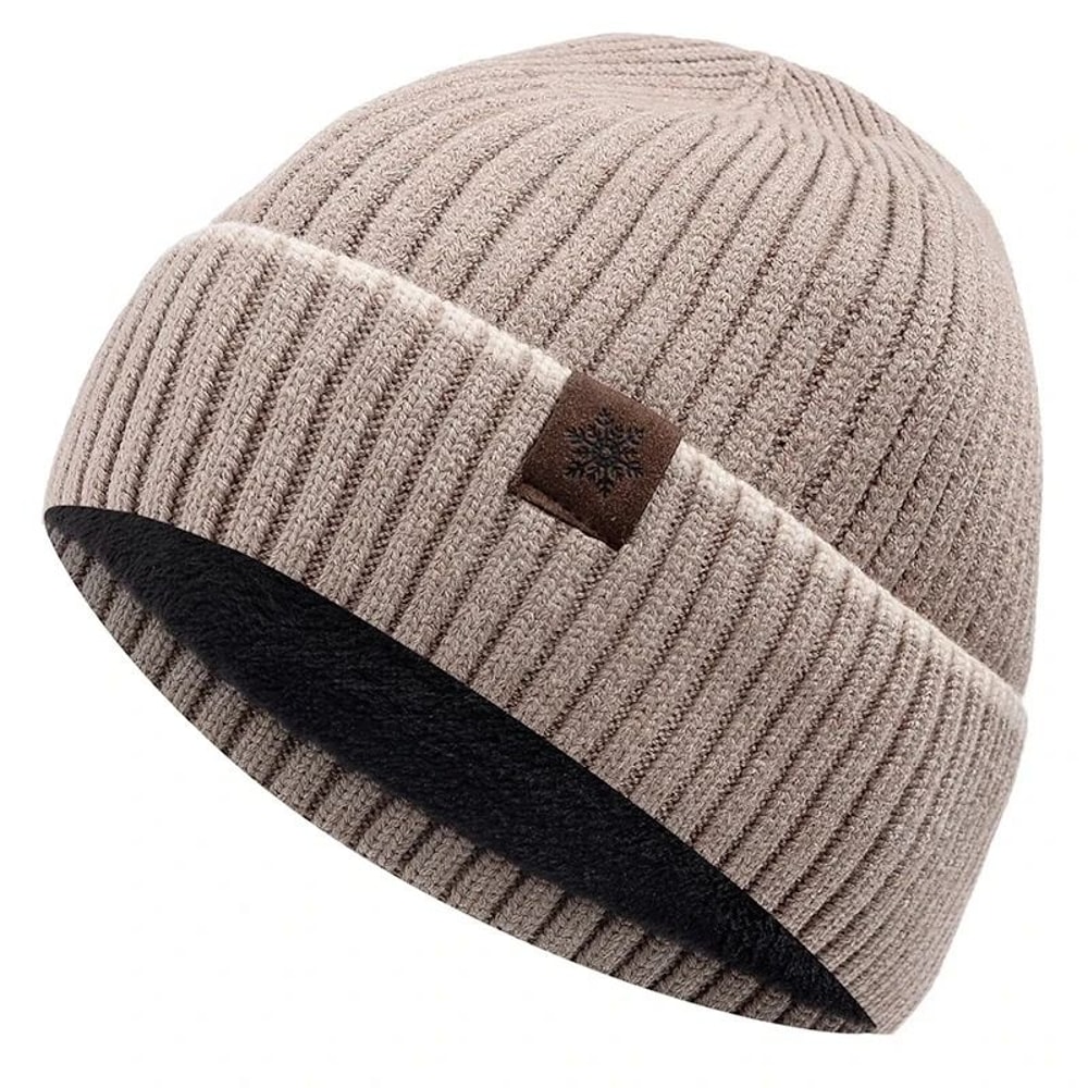Unisex Winter Fleece Beanie Plush Lined Knitted Warm Hat For Outdoor Use 5