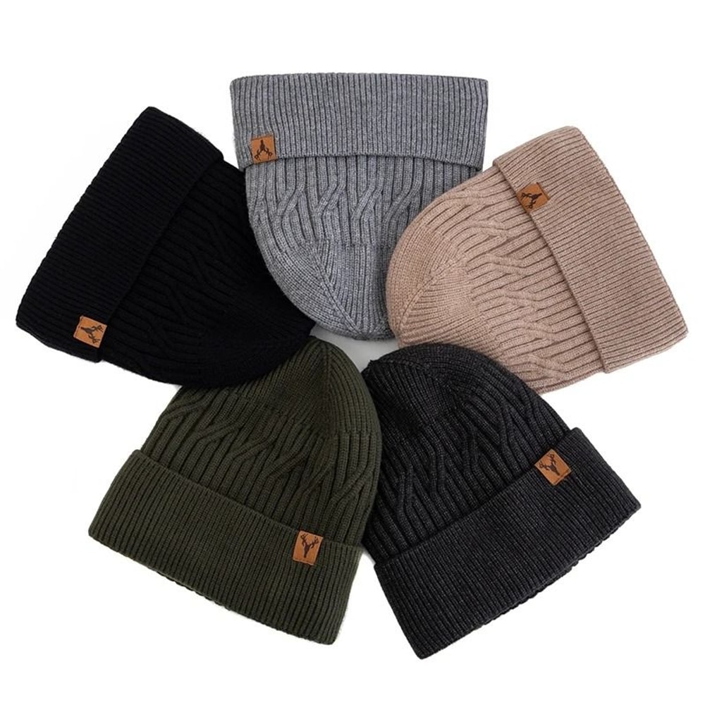 Unisex Plush Lined Winter Beanie Knitted Warm Hat For Outdoor Use 0
