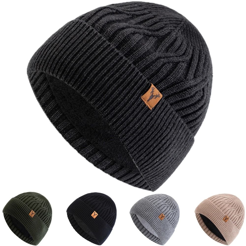 Unisex Plush Lined Winter Beanie Knitted Warm Hat For Outdoor Use 9