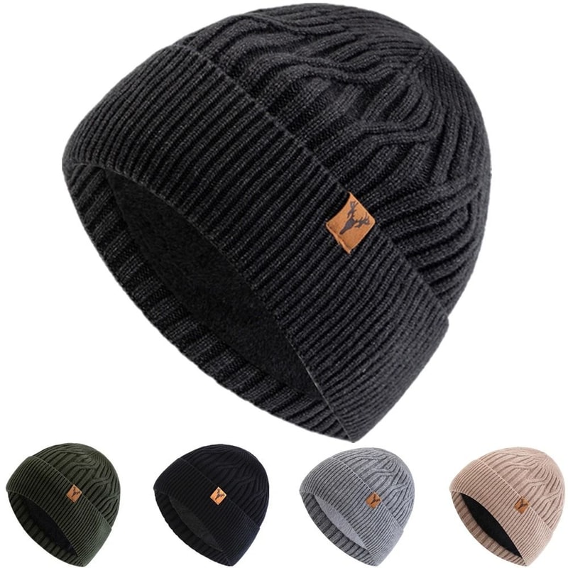 Unisex Plush Lined Winter Beanie Knitted Warm Hat For Outdoor Use 9