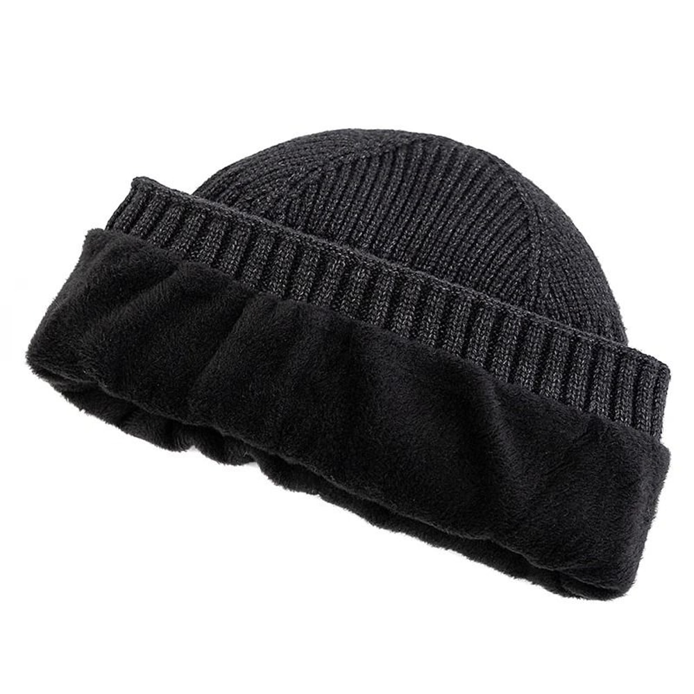 Unisex Plush Lined Winter Beanie Knitted Warm Hat For Outdoor Use 8
