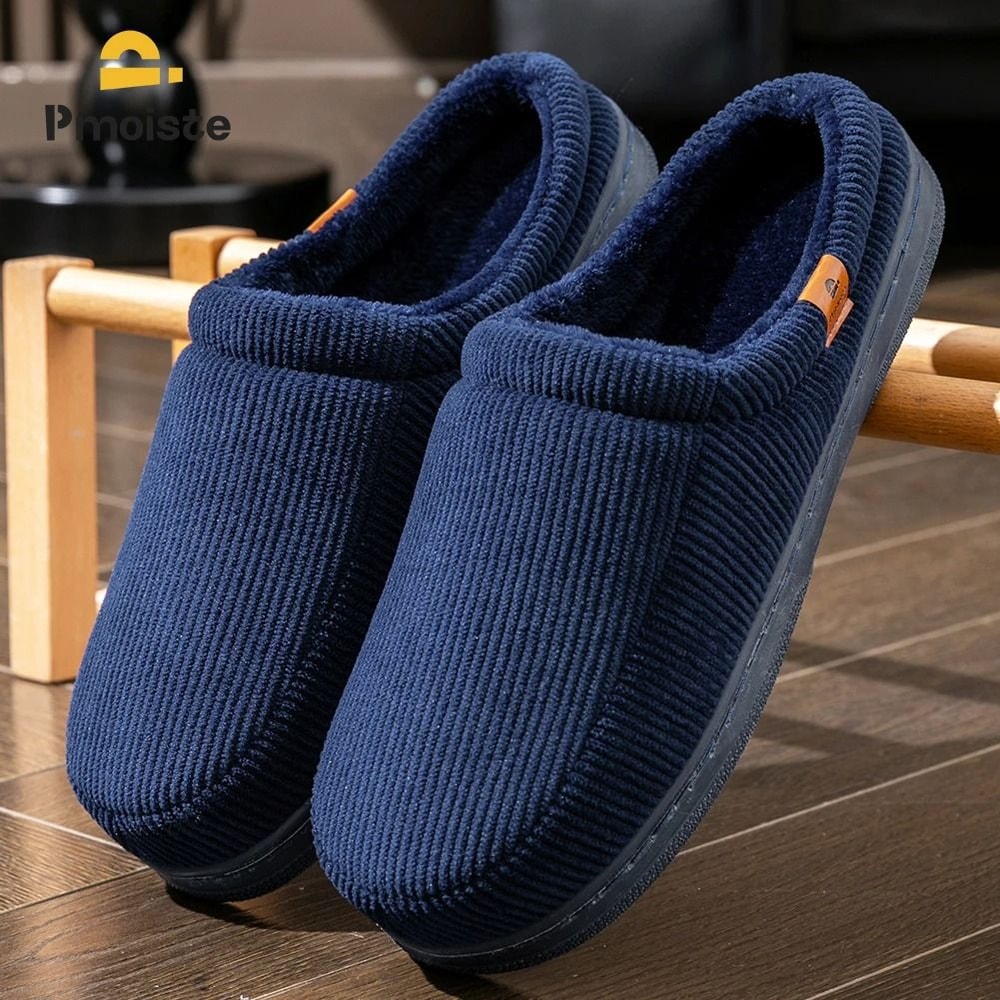 Mens Warm Slippers Memory Foam Non Slip Corduroy House Shoes 1