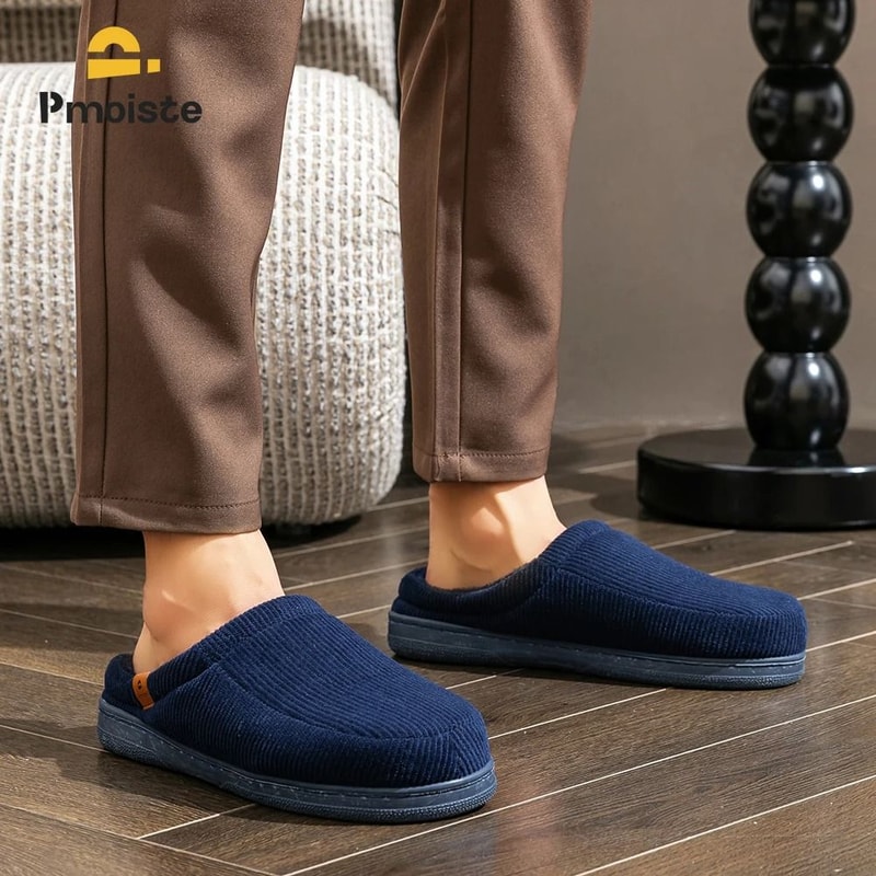 Mens Warm Slippers Memory Foam Non Slip Corduroy House Shoes 0
