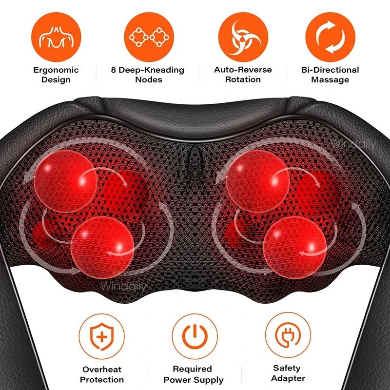 4D Shiatsu Neck And Shoulder Massager Kneading Massage Pillow With Heat 4