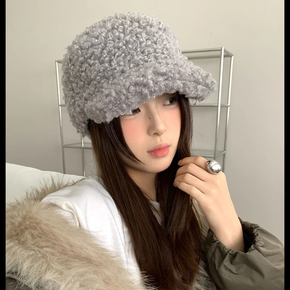 Korean Style Plush Winter Baseball Cap Womens Warm Retro Hat 0