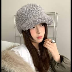 korean style plush winter baseball cap womens warm retro hat