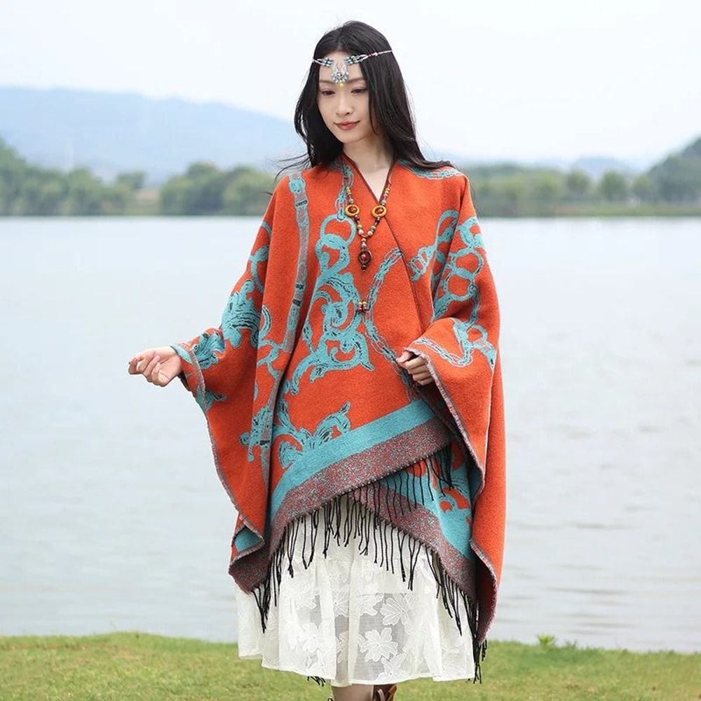 Luxury Jacquard Cashmere Shawl Unisex Winter Poncho Cape 9