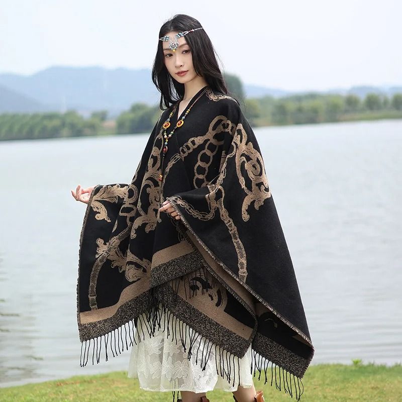 Luxury Jacquard Cashmere Shawl Unisex Winter Poncho Cape 10