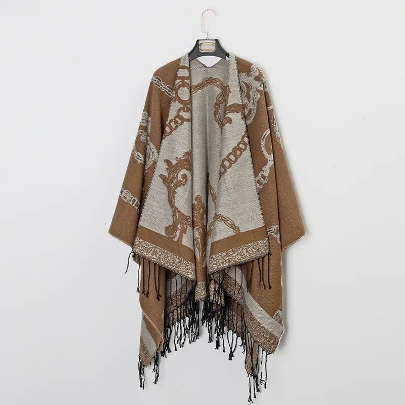 Luxury Jacquard Cashmere Shawl Unisex Winter Poncho Cape 1