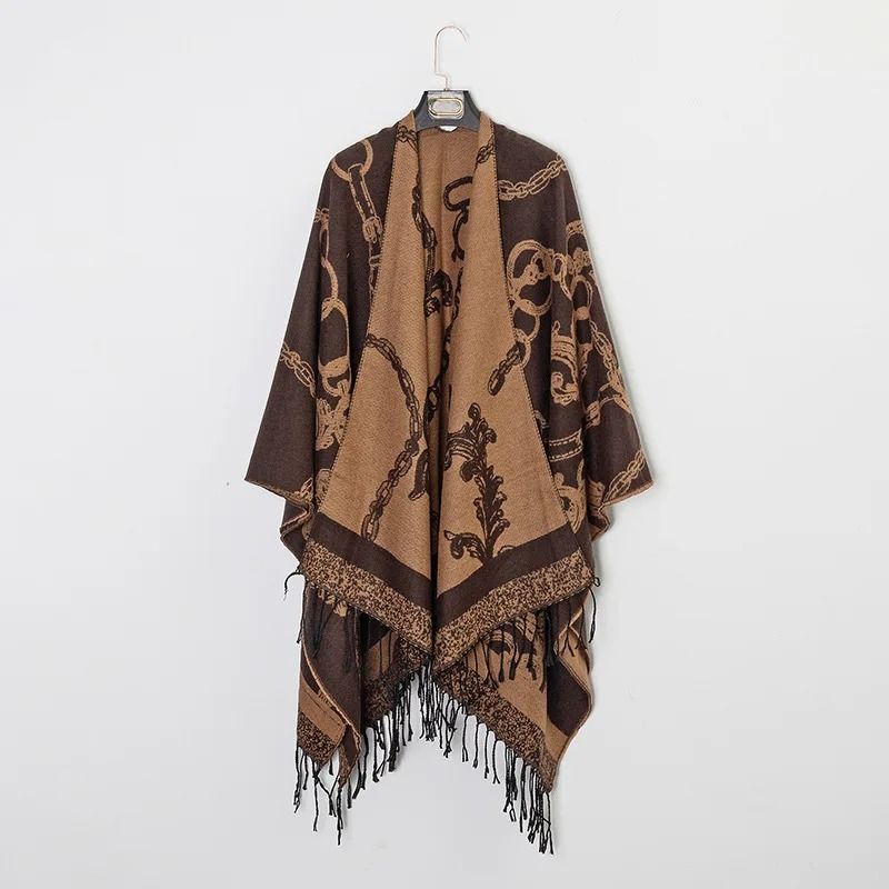 Luxury Jacquard Cashmere Shawl Unisex Winter Poncho Cape 0
