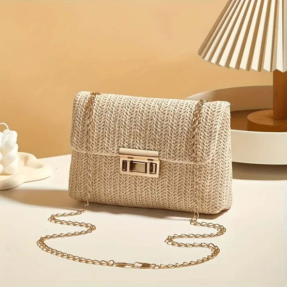 Elegant Woven Straw Shoulder Bag Womens Crossbody Handbag 2